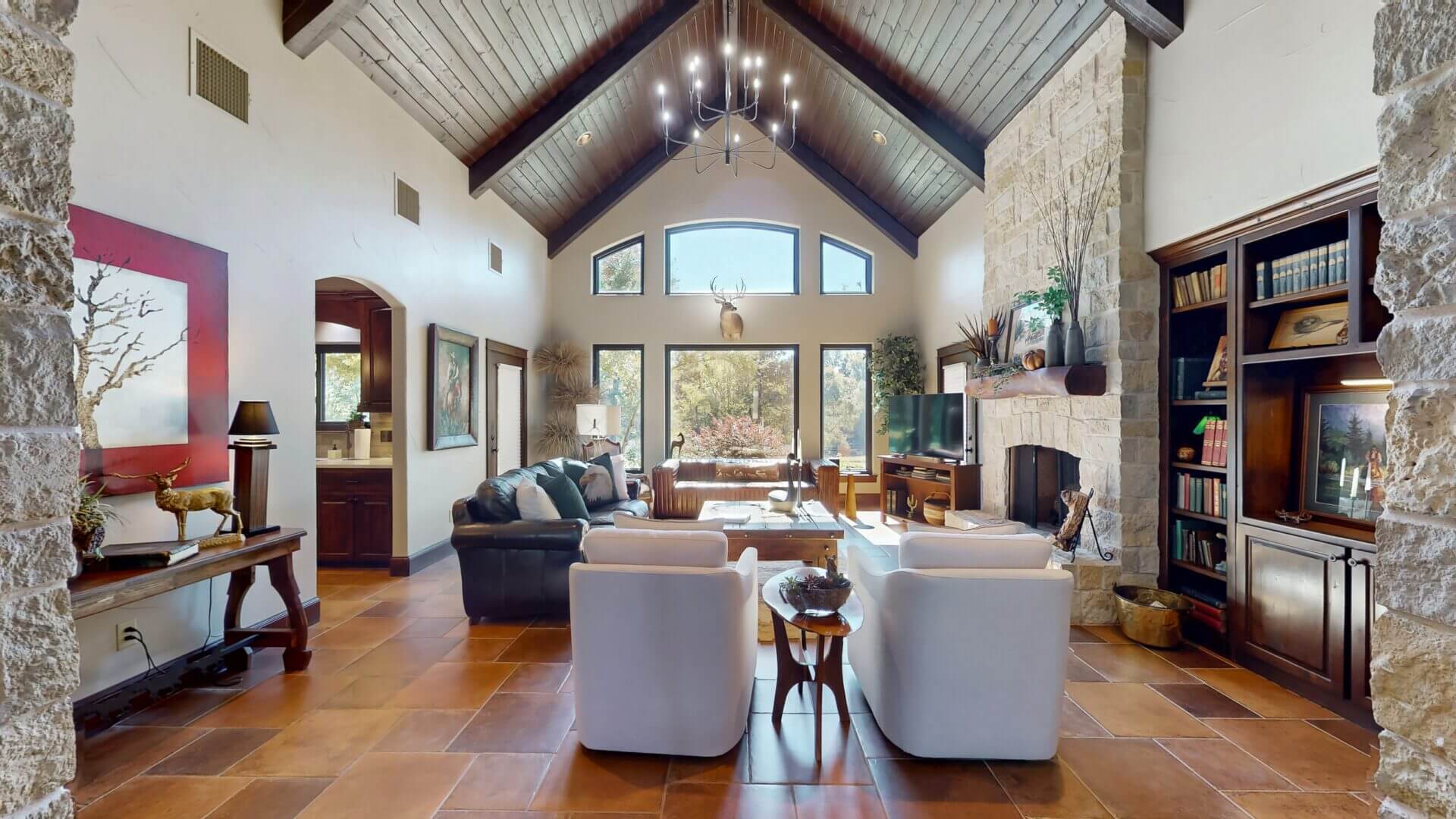 Spacious living room with vaulted ceiling
