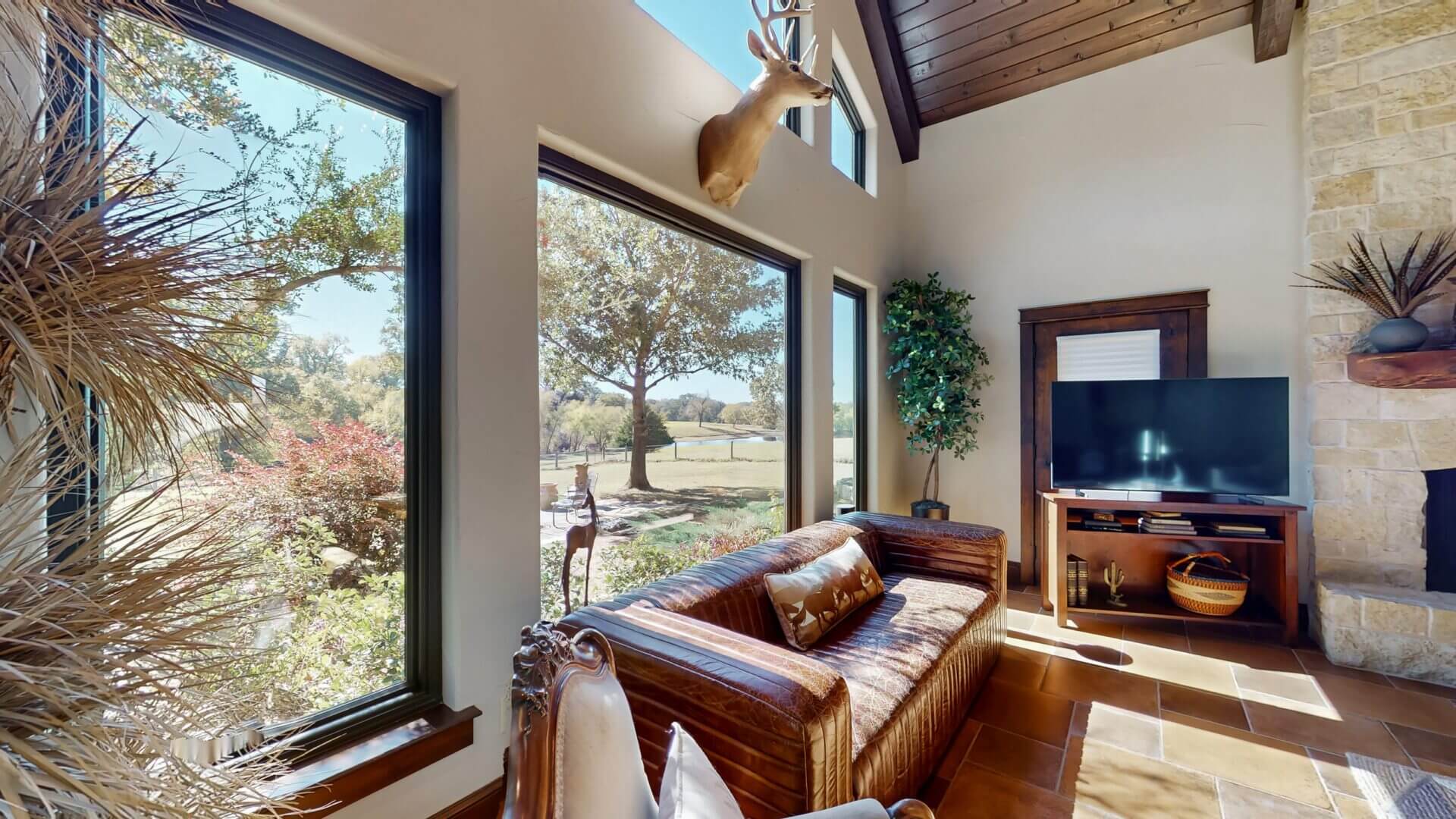 Rustic living space and TV setup