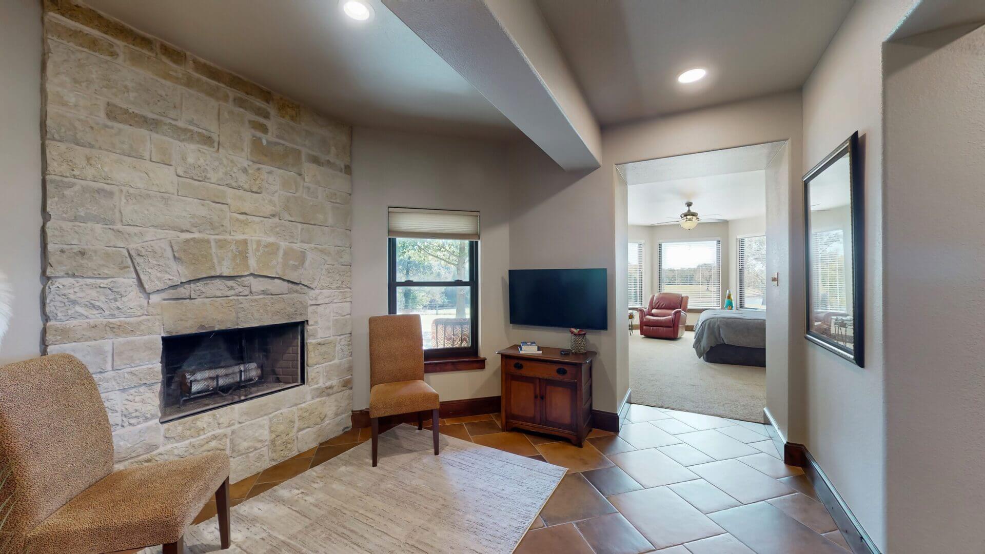 Cozy room with stone fireplace