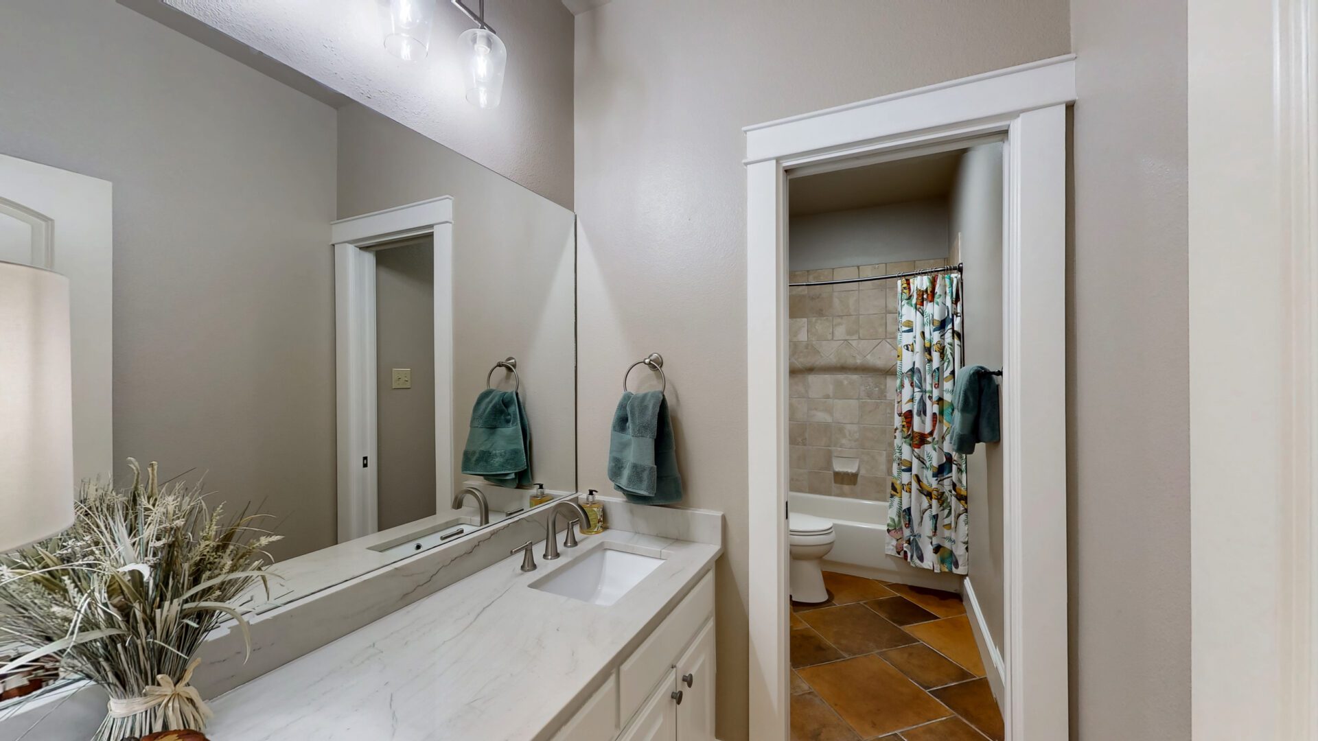 Modern bathroom with marble countertop