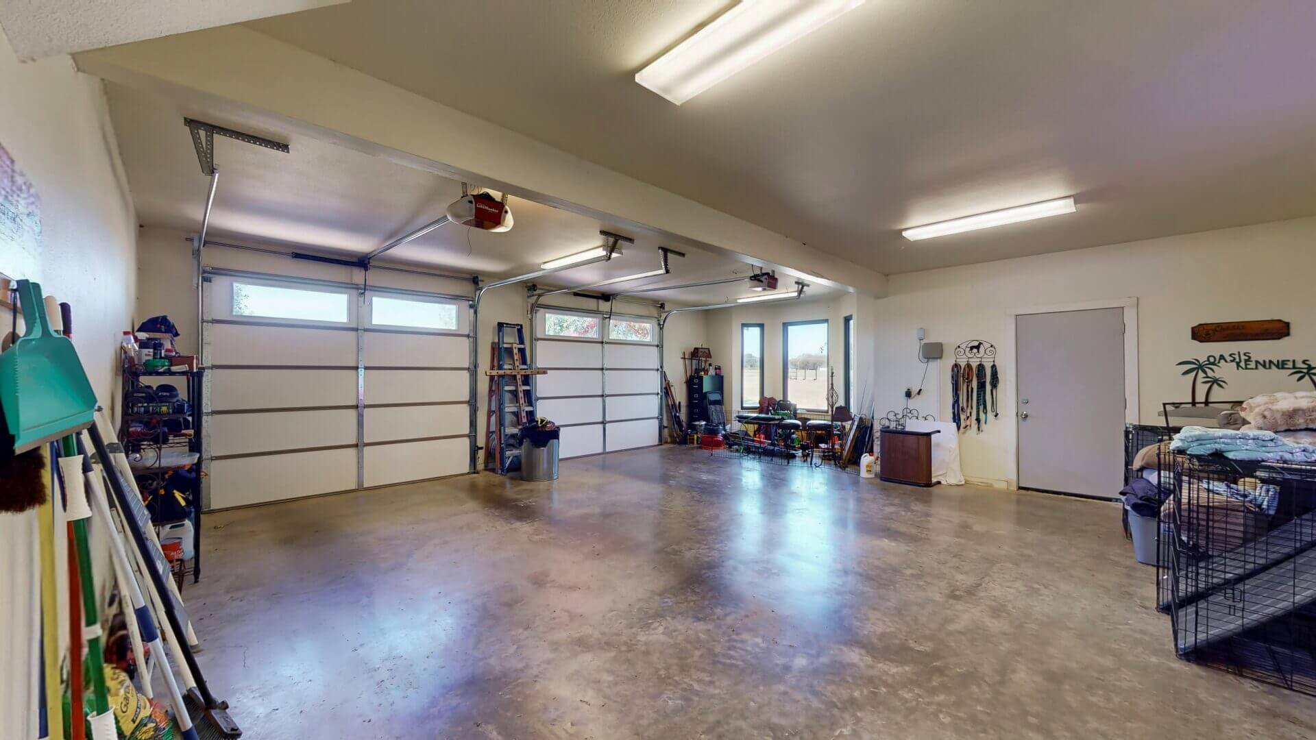 Spacious garage with storage shelves