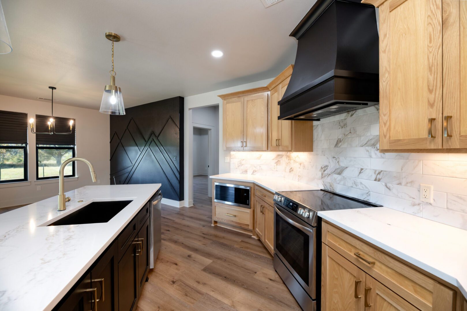 Modern kitchen with wooden cabinets