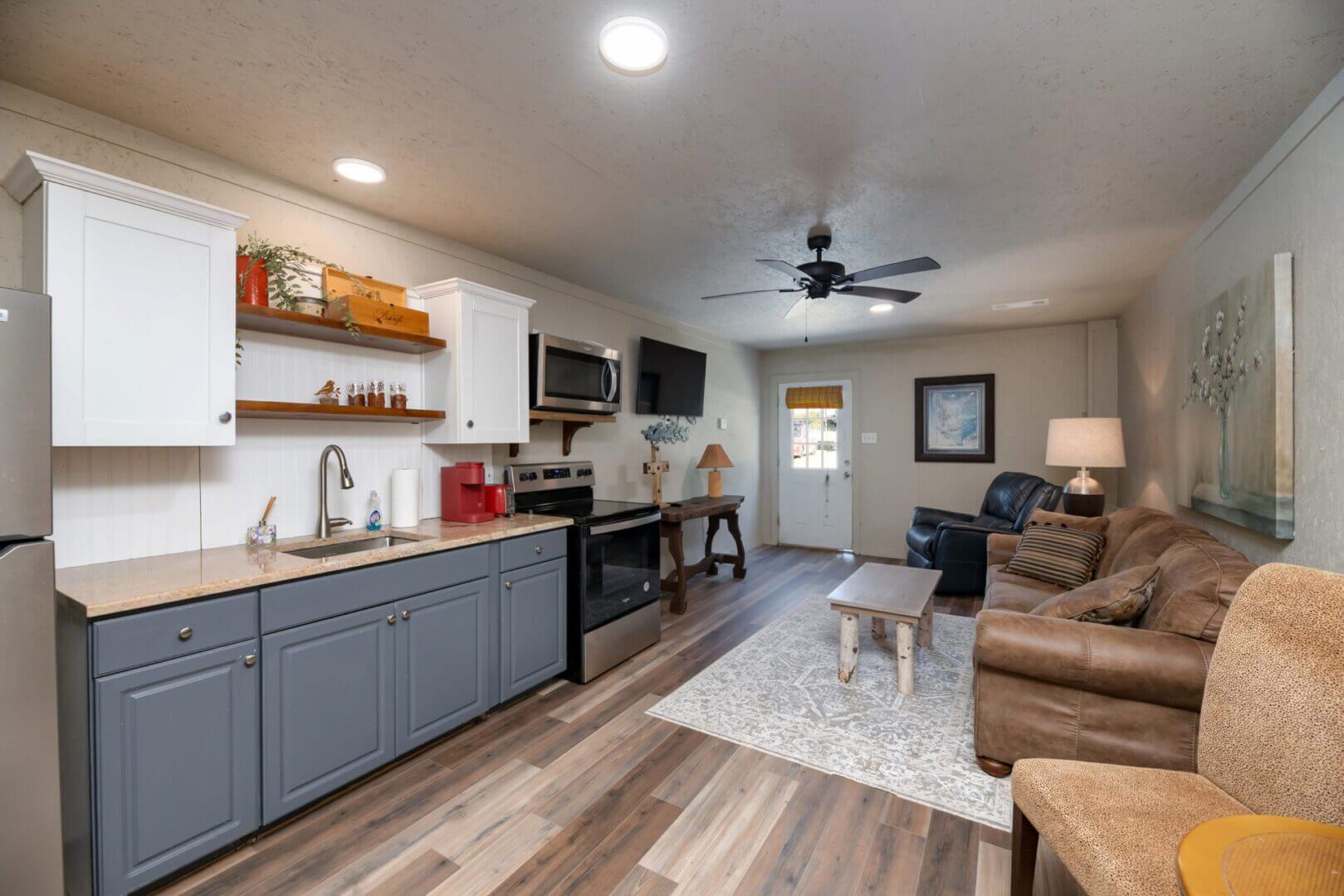 Cozy living room with kitchen view