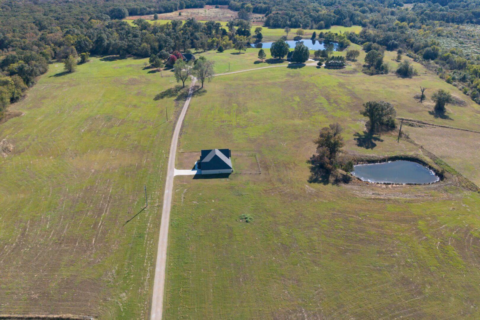 Aerial view of countryside property