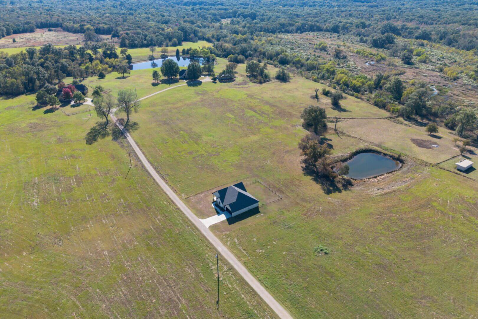 Rural landscape with house and pond