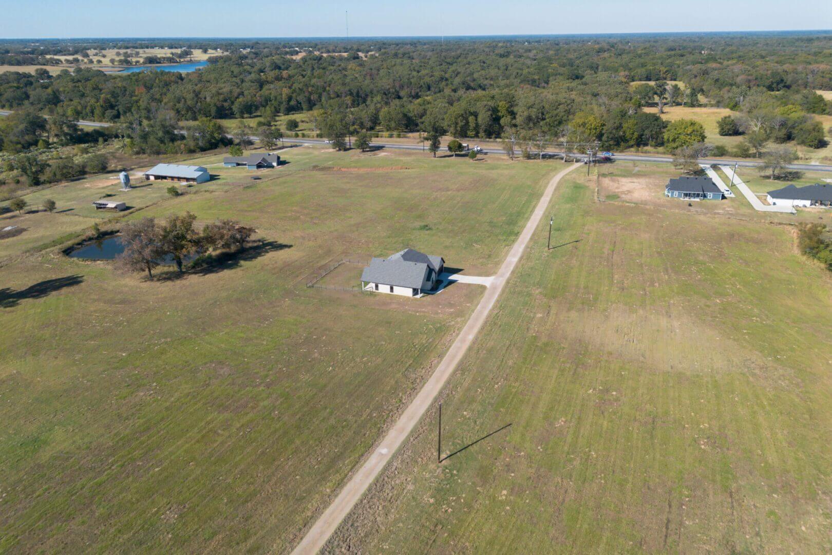 Aerial view of countryside property